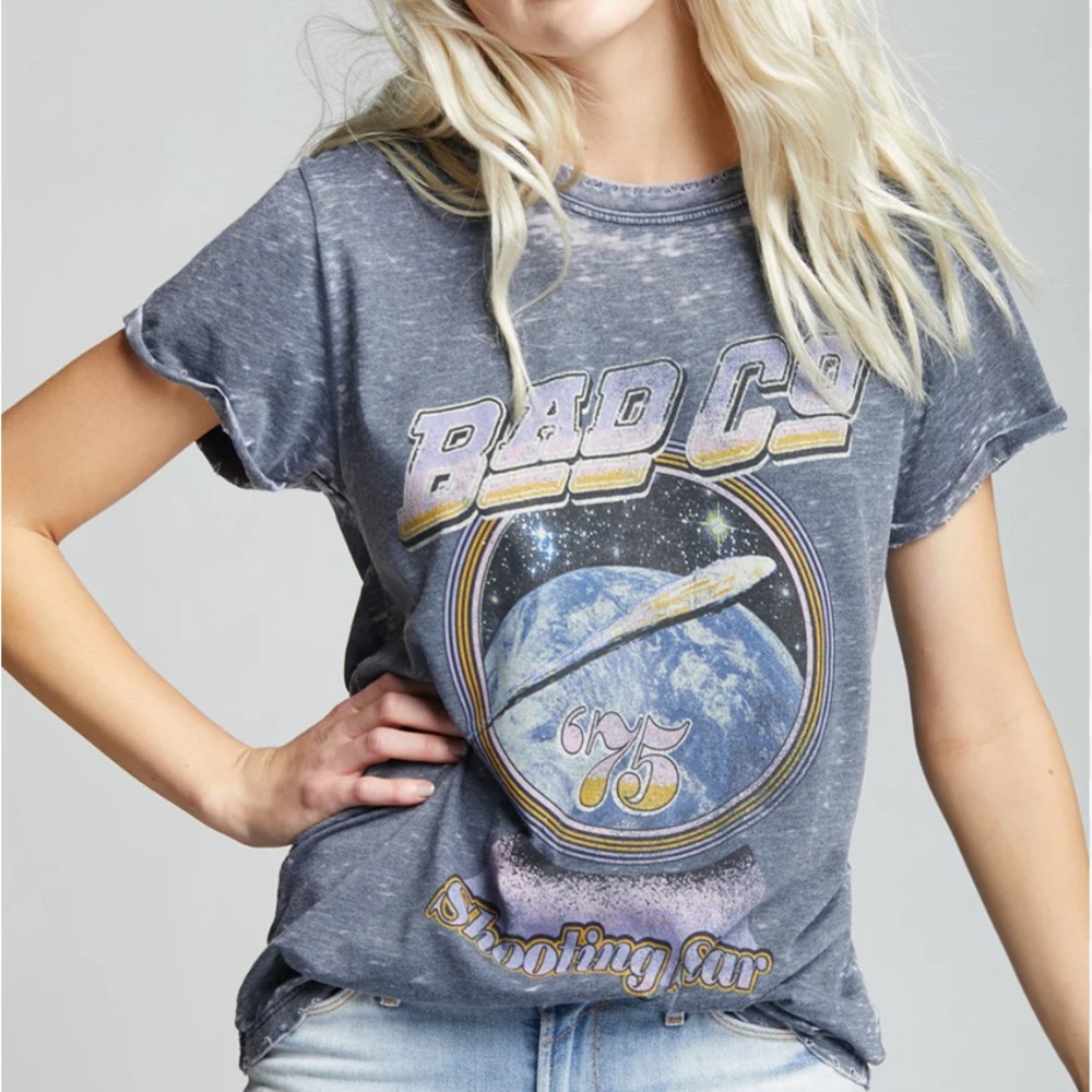 Recycled Karma Distressed Space Graphic Tee in Washed Blue